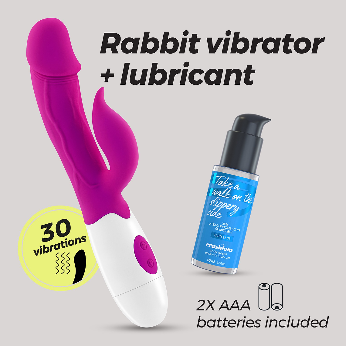 VIBRADOR COM ESTIMULADOR DE CLITÓRIS MOCHI ROXO E LUBRIFICANTE À BASE DE ÁGUA INCLUÍDO CRUSHIOUS 1