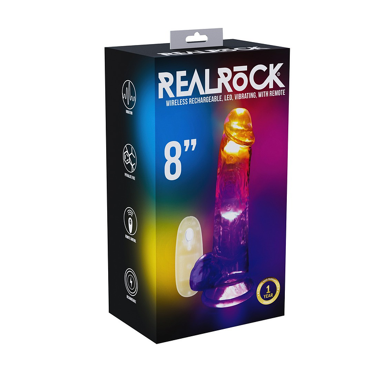 VIBRADOR COM LED E COMANDO LED VIBRATING STRAIGHT COCK WITH BALLS  8 /20 CM REALROCK 2
