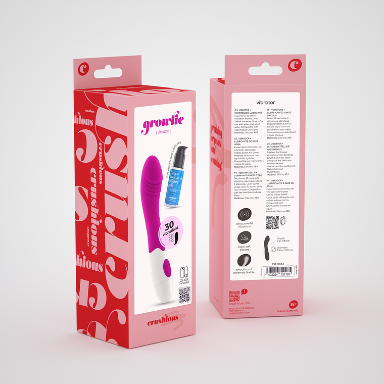 VIBRADOR GROWLIE COM LUBRIFICANTE À BASE DE ÁGUA INCLUÍDO CRUSHIOUS 5