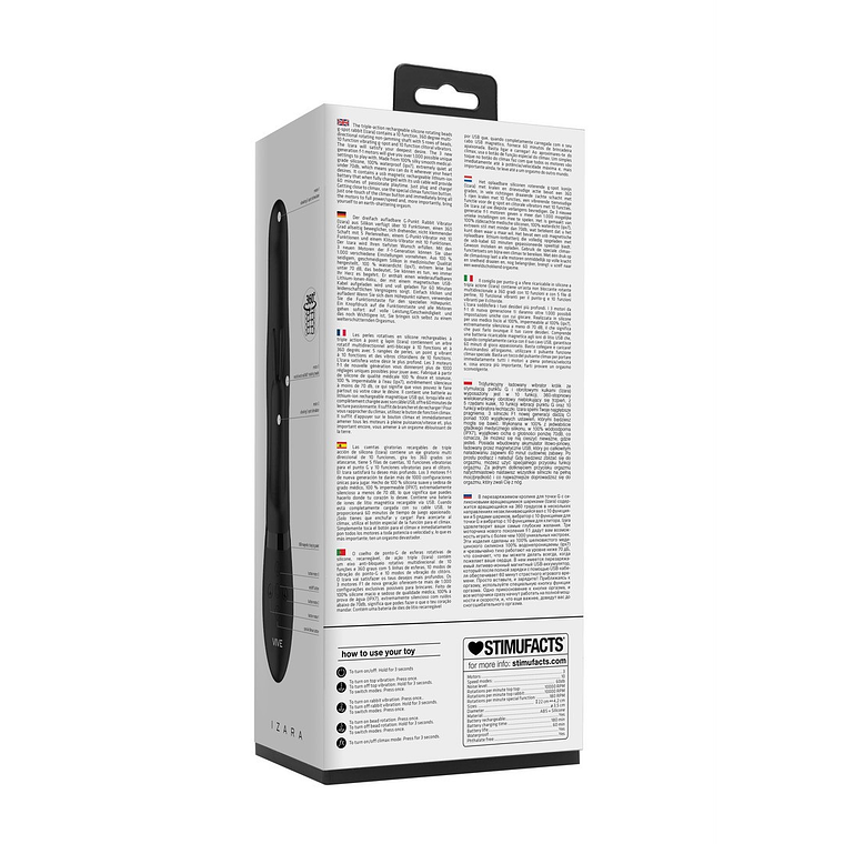 VIBRADOR IZARA ROTATING BEADS RABBIT BLACK VIVE 3