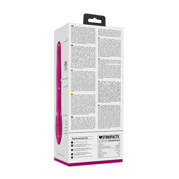 VIBRADOR IZARA ROTATING BEADS RABBIT ROSA VIVE 3