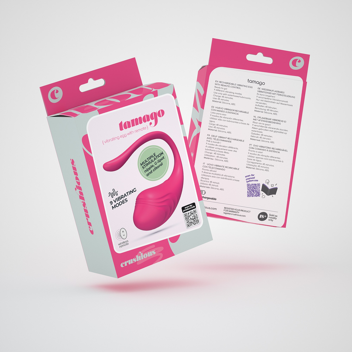 OVO VIBRATÓRIO RECARREGÁVEL COM COMANDO TAMAGO CRUSHIOUS ROSA 10