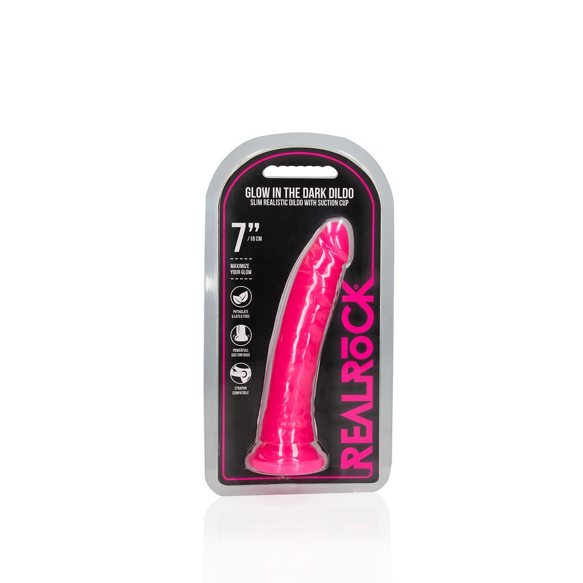 DILDO SLIM REALISTIC GLOW IN THE DARK 7'' / 18 CM ROSA REALROCK 2