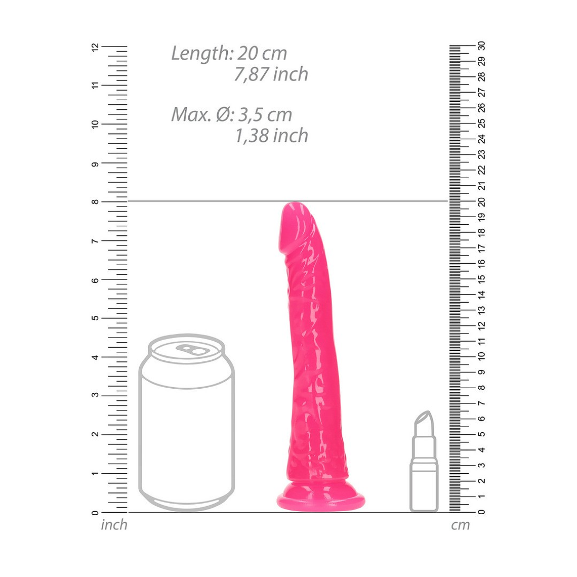 DILDO SLIM REALISTIC GLOW IN THE DARK 7'' / 18 CM ROSA REALROCK 6