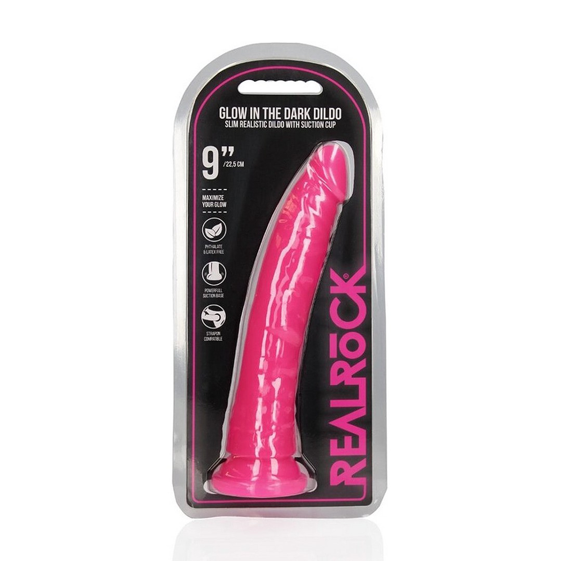 DILDO SLIM REALISTIC GLOW IN THE DARK 9'' / 22,5 CM ROSA REALROCK 2