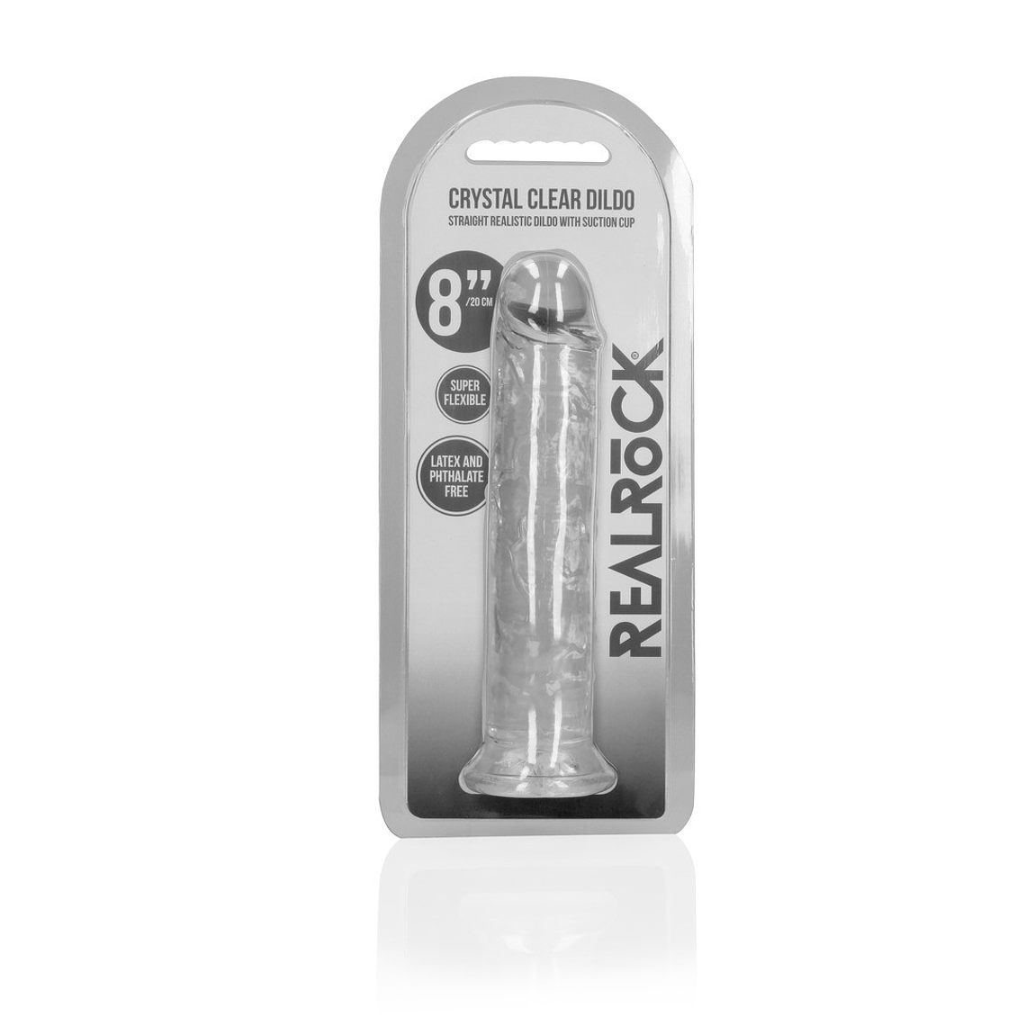 DILDO STRAIGHT REALISTIC CRYSTAL CLEAR 8 /20 CM TRANSPARENTE REALROCK 2
