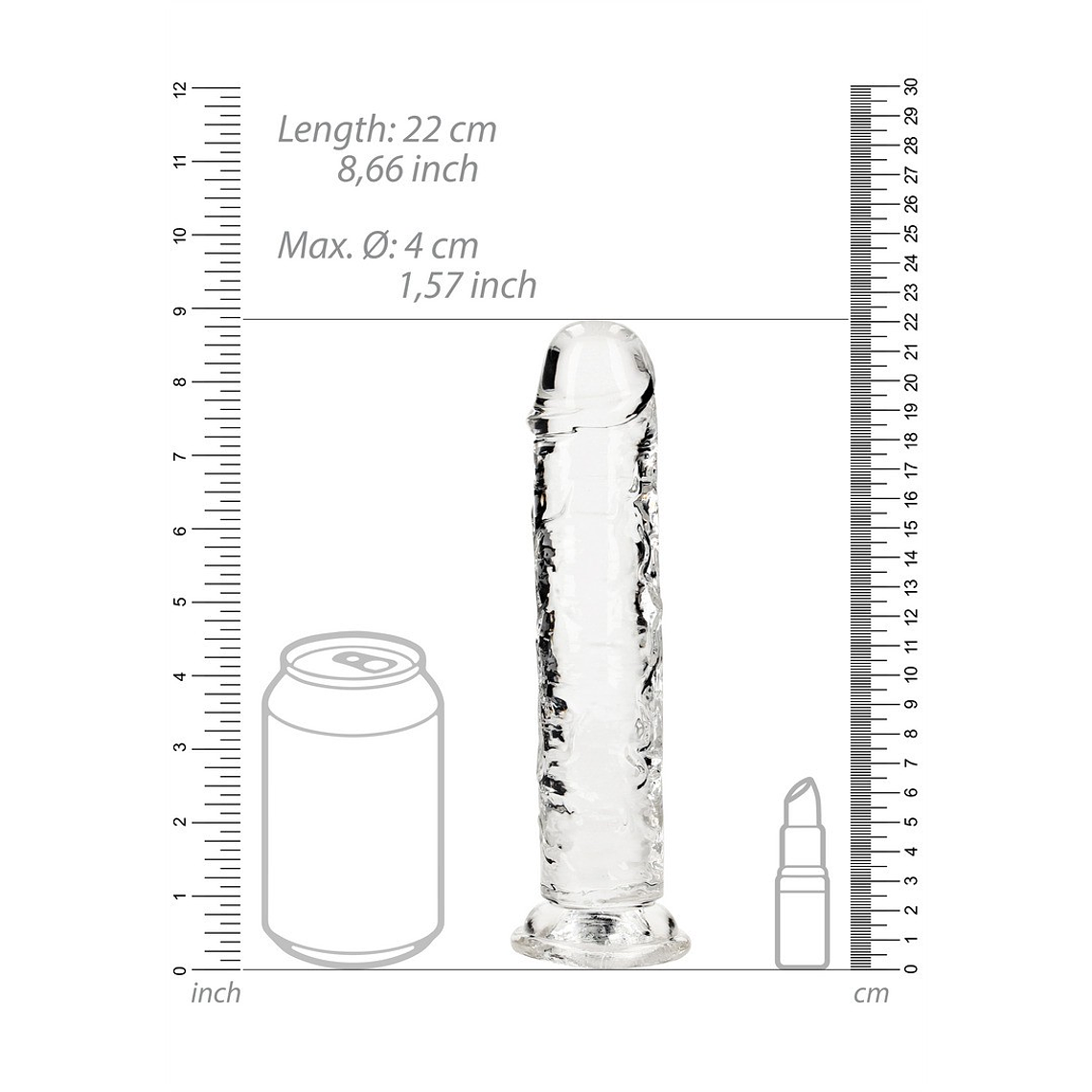 DILDO STRAIGHT REALISTIC CRYSTAL CLEAR 8 /20 CM TRANSPARENTE REALROCK 6