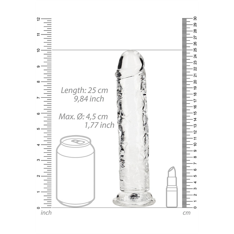 DILDO STRAIGHT REALISTIC CRYSTAL CLEAR 9 /23 CM TRANSPARENTE REALROCK 6