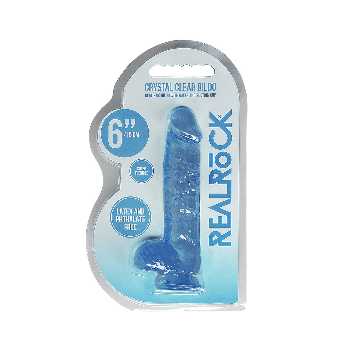 DILDO REALISTA COM TESTÍCULOS CRYSTAL CLEAR 6 /15 CM AZUL REALROCK 2