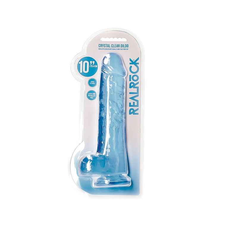DILDO REALISTA COM TESTÍCULOS CRYSTAL CLEAR 10 /25,4 CM AZUL REALROCK 2