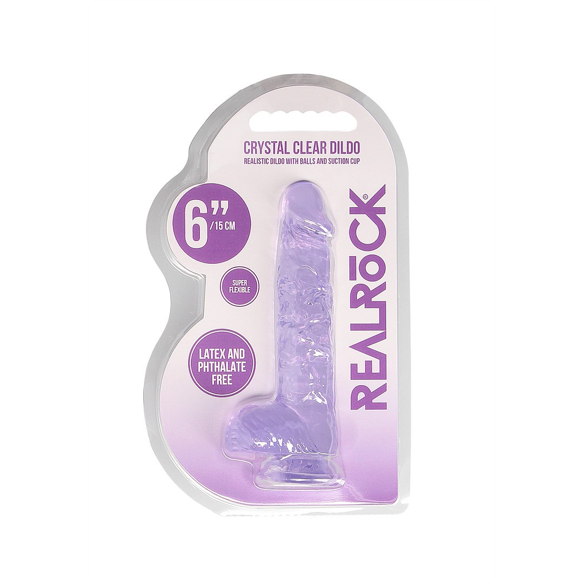 DILDO REALISTA COM TESTÍCULOS CRYSTAL CLEAR 6 /15 CM ROXO REALROCK 2