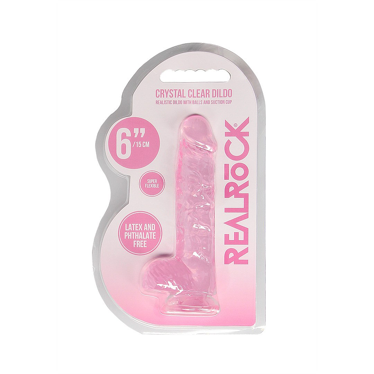 DILDO REALISTA COM TESTÍCULOS CRYSTAL CLEAR 6 /15 CM ROSA REALROCK 2