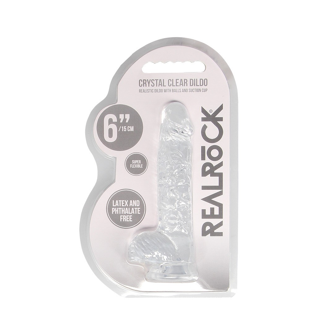 DILDO REALISTA COM TESTÍCULOS CRYSTAL CLEAR 6 /15 CM TRANSPARENTE REALROCK 2