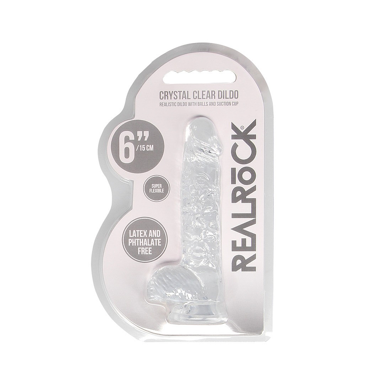 DILDO REALISTA COM TESTÍCULOS CRYSTAL CLEAR 6 /15 CM TRANSPARENTE REALROCK 2