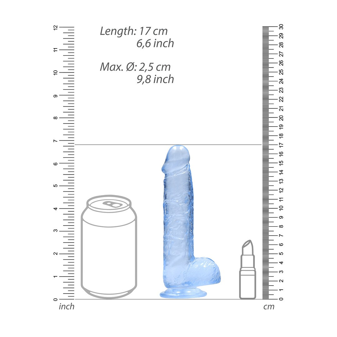 DILDO REALISTA COM TESTÍCULOS CRYSTAL CLEAR 6 /15 CM AZUL REALROCK 6