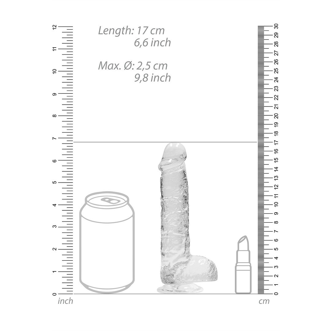DILDO REALISTA COM TESTÍCULOS CRYSTAL CLEAR 6 /15 CM TRANSPARENTE REALROCK 6