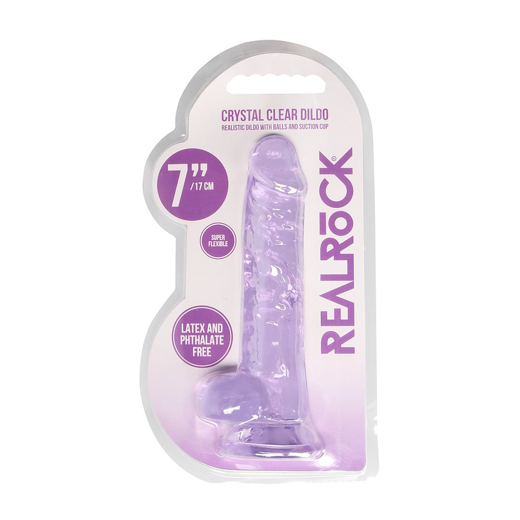 DILDO REALISTA COM TESTÍCULOS CRYSTAL CLEAR 7 /18 CM ROXO REALROCK 2