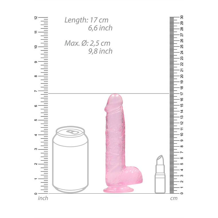 DILDO REALISTA COM TESTÍCULOS CRYSTAL CLEAR 6 /15 CM ROSA REALROCK 6