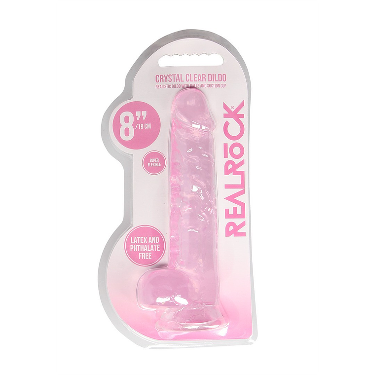 DILDO REALISTA COM TESTÍCULOS CRYSTAL CLEAR 8 /21 CM ROSA REALROCK 2