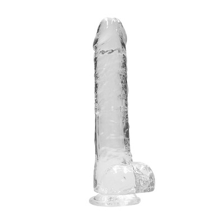 DILDO REALISTA COM TESTÍCULOS CRYSTAL CLEAR 9 /23CM TRANSPARENTE REALROCK 1