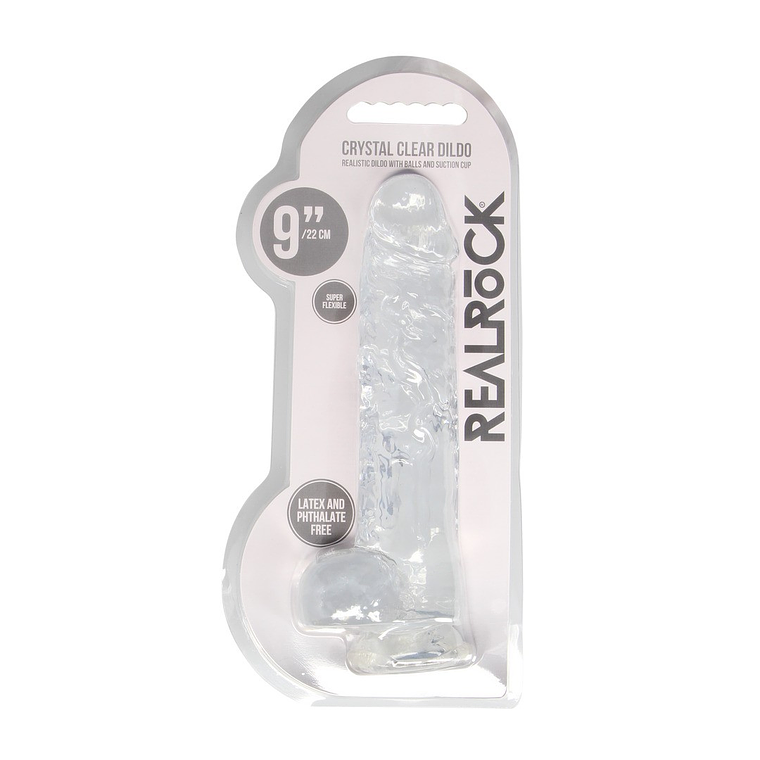 DILDO REALISTA COM TESTÍCULOS CRYSTAL CLEAR 9 /23CM TRANSPARENTE REALROCK 2