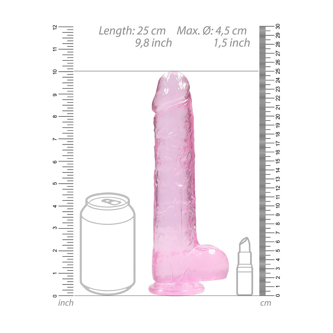 DILDO REALISTA COM TESTÍCULOS CRYSTAL CLEAR 9 /23 CM ROSA REALROCK 6