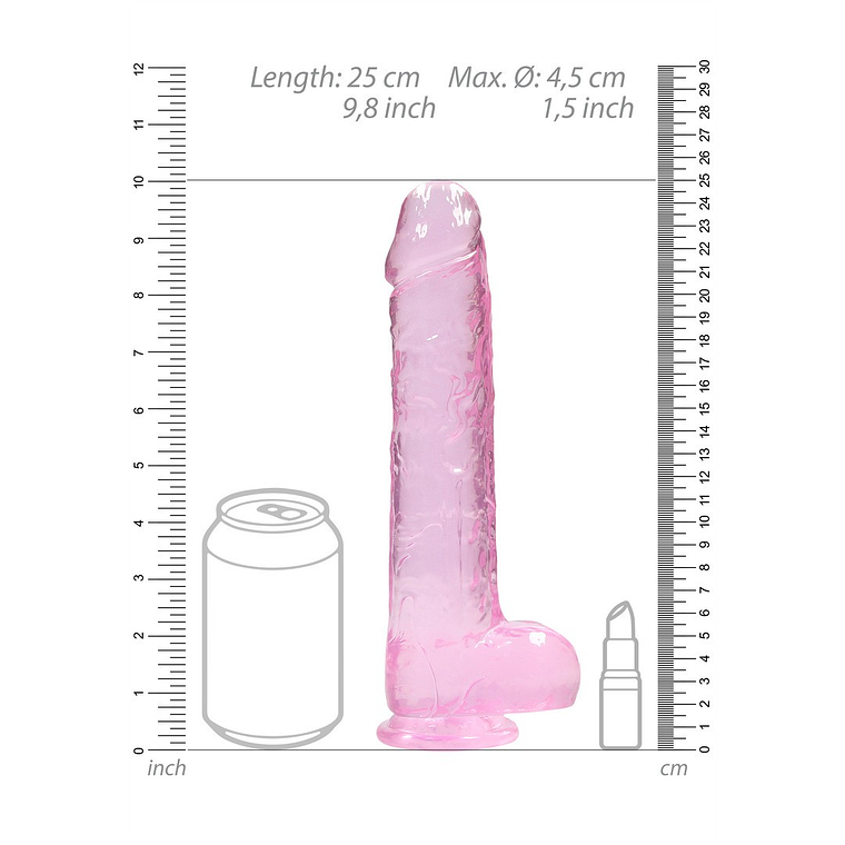 DILDO REALISTA COM TESTÍCULOS CRYSTAL CLEAR 9 /23 CM ROSA REALROCK 6