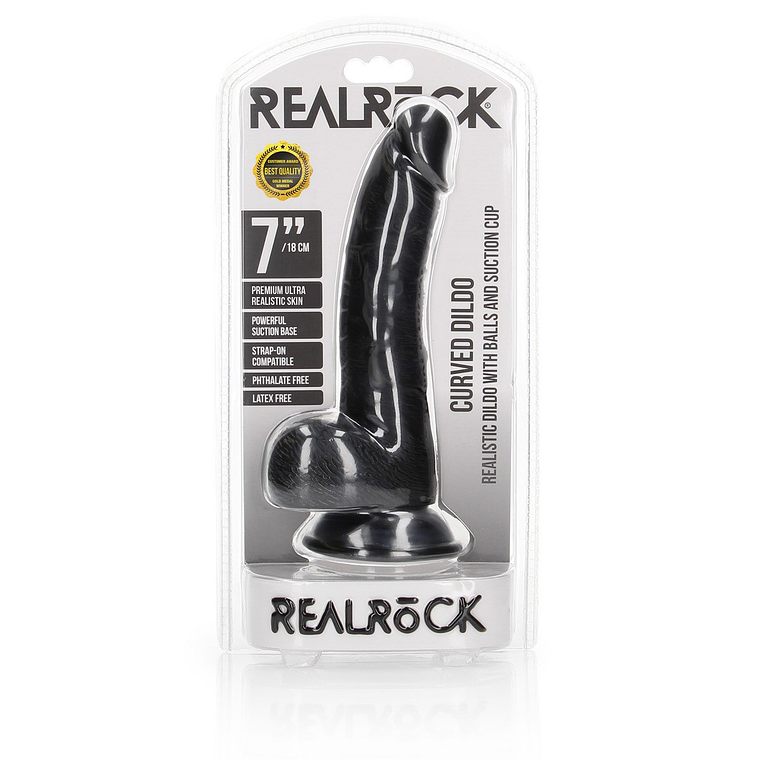DILDO REALISTA COM TESTÍCULOS CURVED 7 /18CM PRETO REALROCK 2