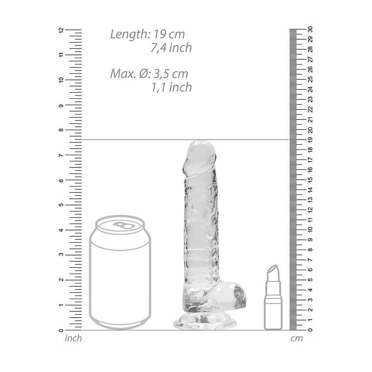 DILDO REALISTA COM TESTÍCULOS CRYSTAL CLEAR 7 /18 CM TRANSPARENTE REALROCK 6