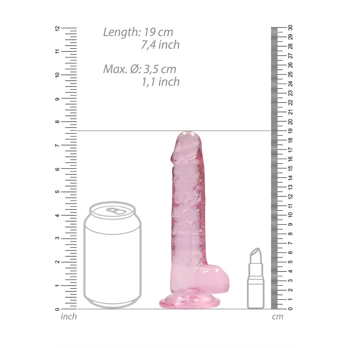 DILDO REALISTA COM TESTÍCULOS CRYSTAL CLEAR 7 /18 CM ROSA REALROCK 6