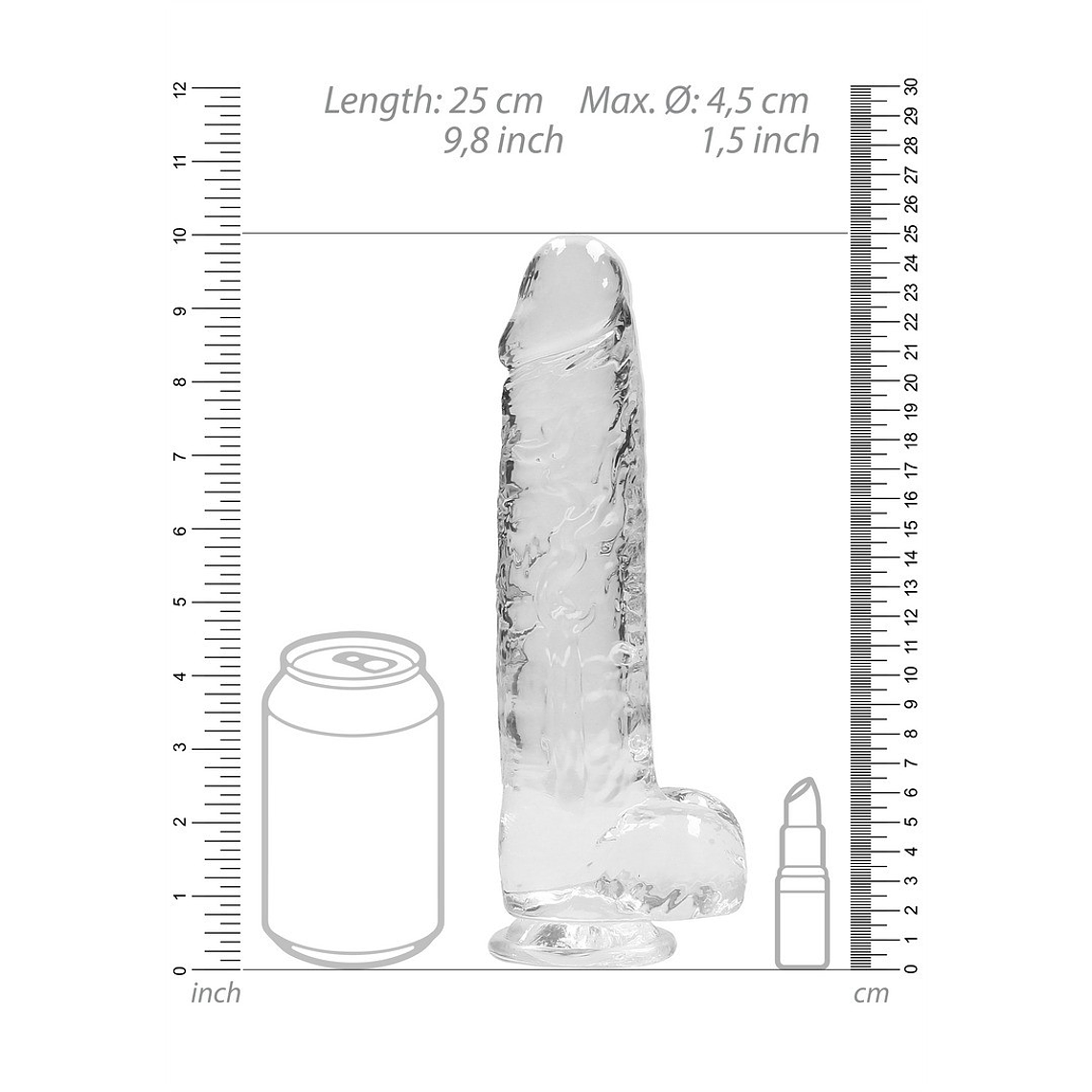 DILDO REALISTA COM TESTÍCULOS CRYSTAL CLEAR 9 /23CM TRANSPARENTE REALROCK 6
