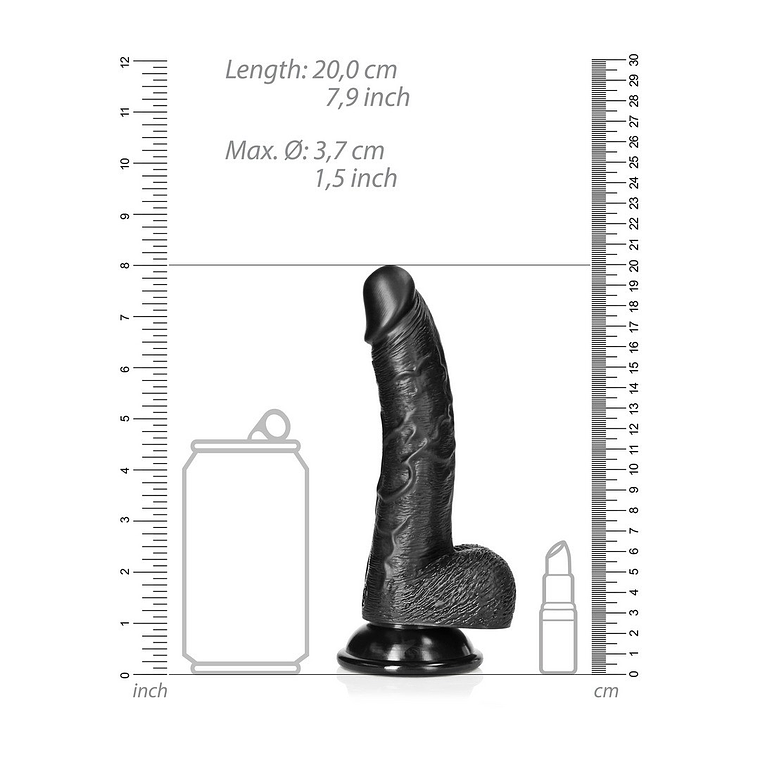 DILDO REALISTA COM TESTÍCULOS CURVED 7 /18CM PRETO REALROCK 6