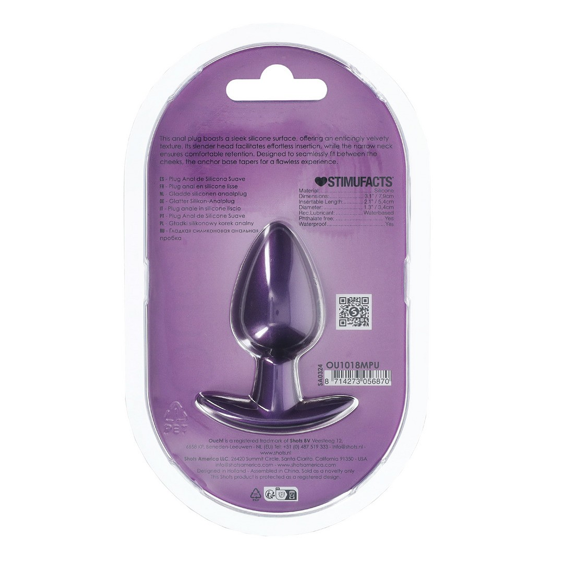PLUG ANAL SMOOTH SILICONE MEDIUM 3,1 /7,9 CM METALLIC PURPLE OUCH! 3