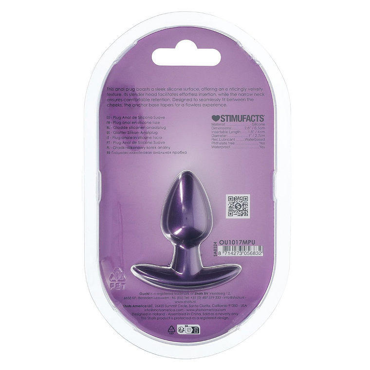 PLUG ANAL SMOOTH SILICONE SMALL 2.6 /6,5 CM METALLIC PURPLE OUCH! 3
