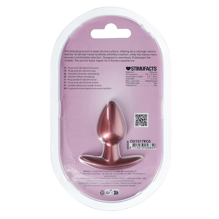 PLUG ANAL SMOOTH SILICONE SMALL 2.6 /6,5 CM ROSE GOLD OUCH! 3