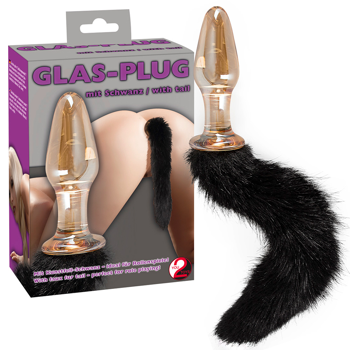PLUG ANAL EM VIDRO COM CAUDA PRETA 2
