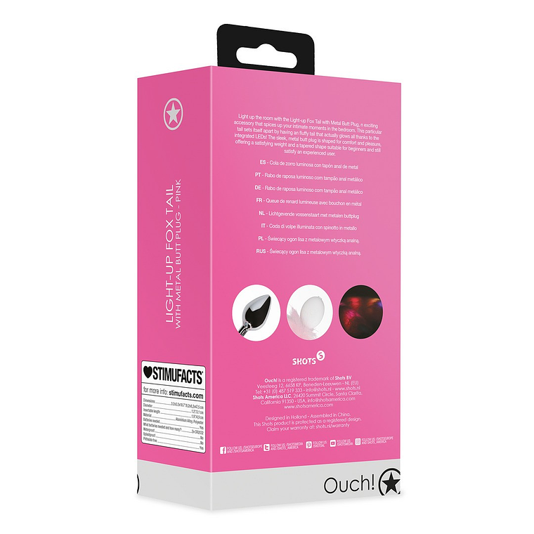 PLUG ANAL COM CAUDA DE RAPOSA ROSA LUMINOSA OUCH! 3