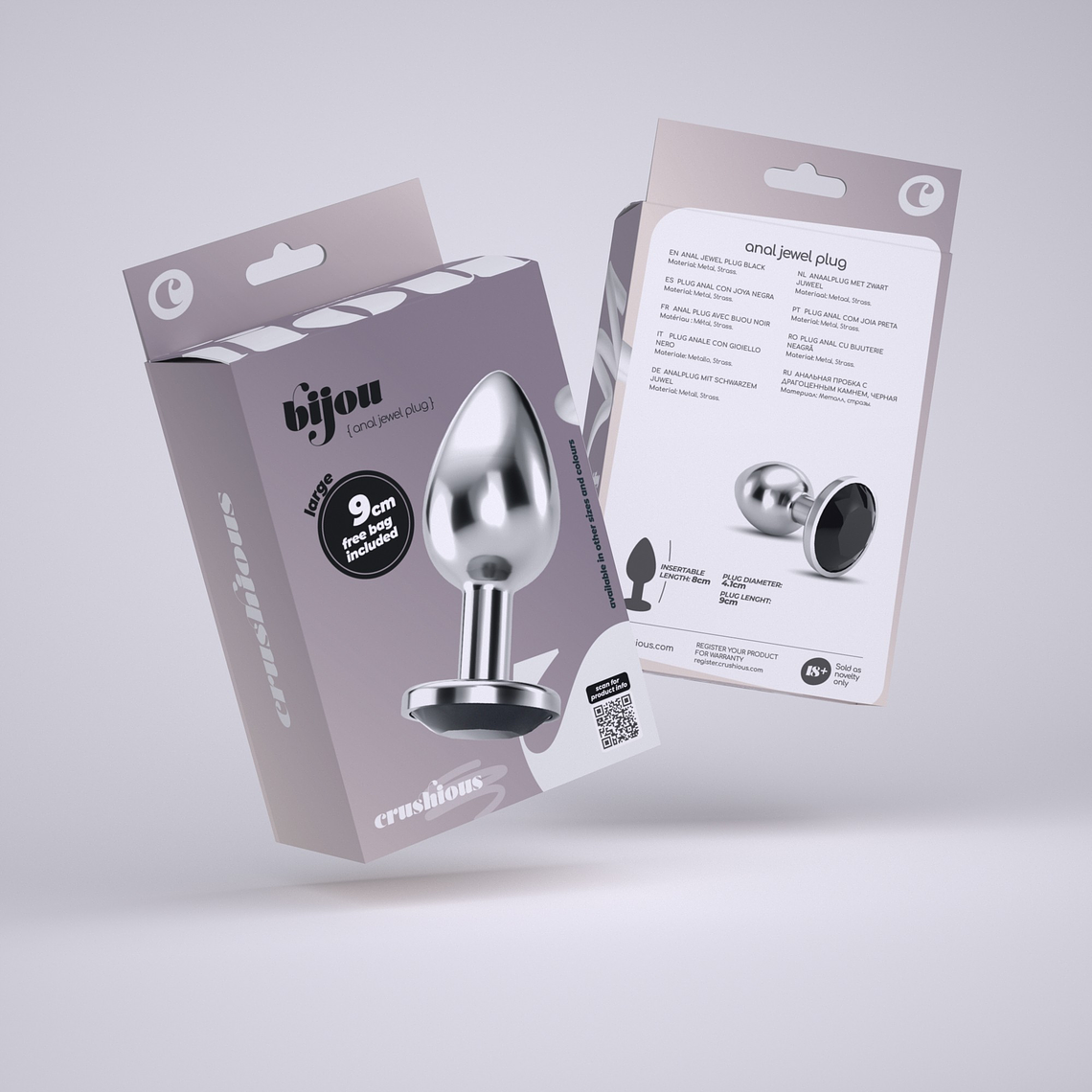 PLUG ANAL JOIA BIJOU PRETO GRANDE CRUSHIOUS COM BOLSA AVELUDADA GRÁTIS 9