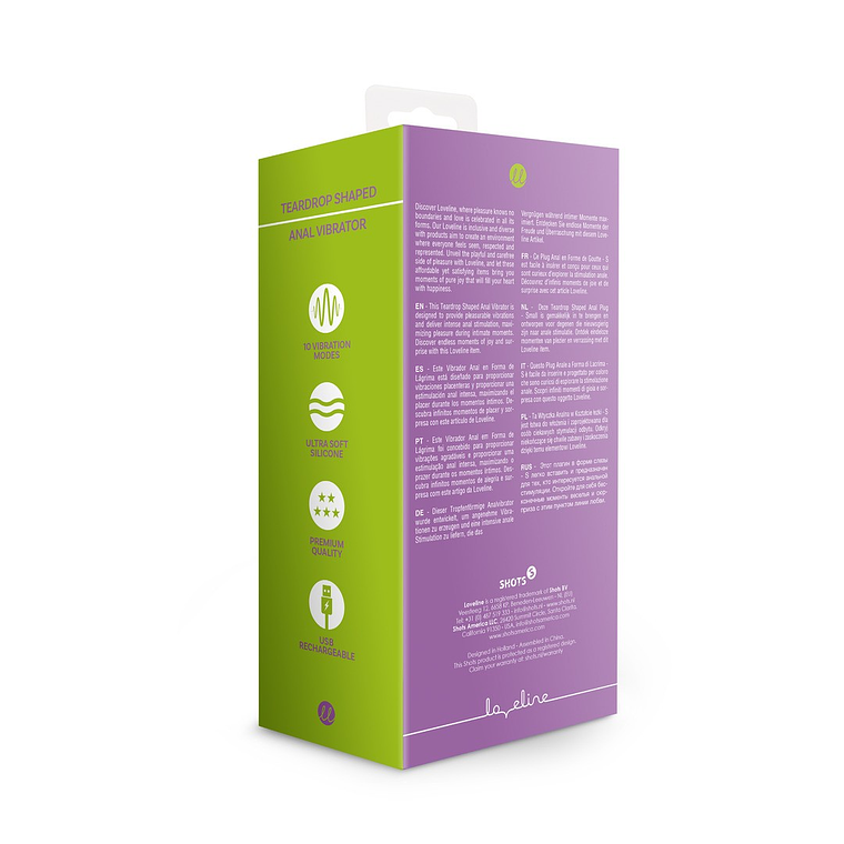 PLUG ANAL COM VIBRAÇÃO EM FORMA DE LÁGRIMAS CLEAR PURPLE LOVELINE 3