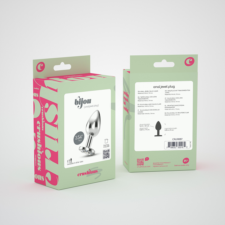 PLUG ANAL JOIA BIJOU TRANSPARENTE GRANDE CRUSHIOUS COM BOLSA AVELUDADA GRÁTIS 7