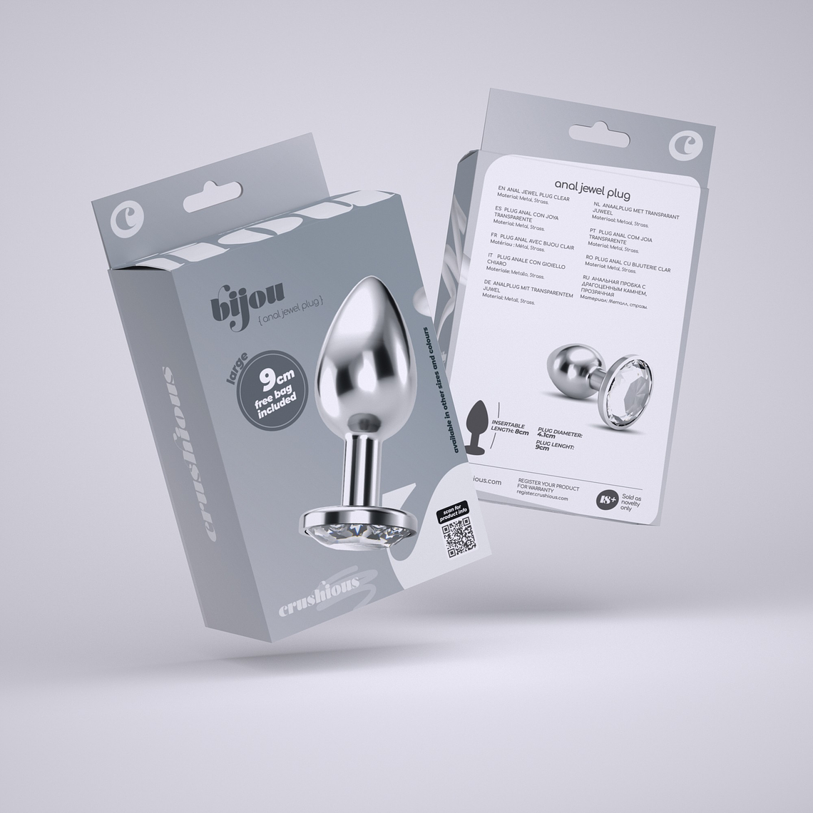 PLUG ANAL JOIA BIJOU TRANSPARENTE GRANDE CRUSHIOUS COM BOLSA AVELUDADA GRÁTIS 9