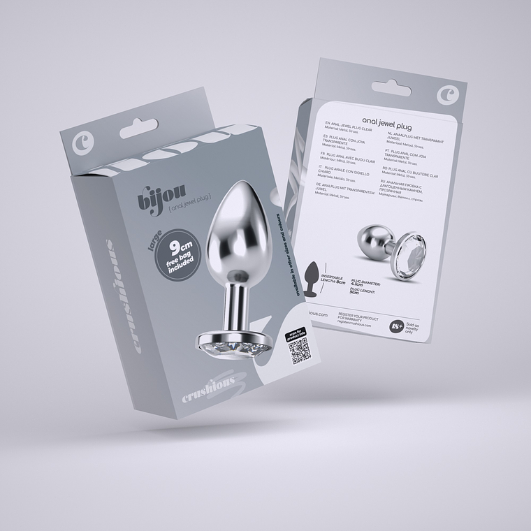 PLUG ANAL JOIA BIJOU TRANSPARENTE GRANDE CRUSHIOUS COM BOLSA AVELUDADA GRÁTIS 9