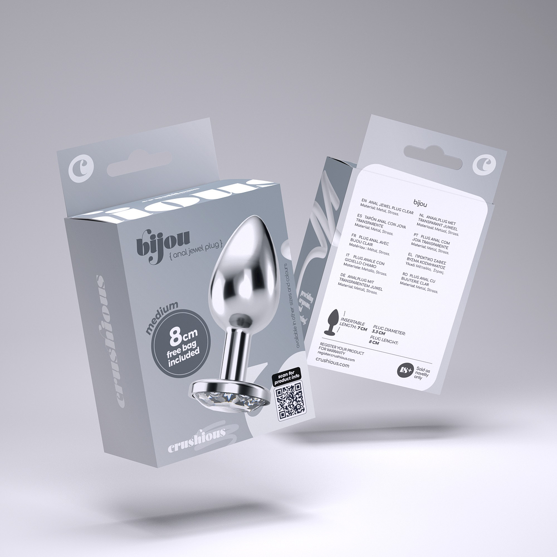 PLUG ANAL JOIA BIJOU TRANSPARENTE MÉDIO CRUSHIOUS COM BOLSA AVELUDADA GRÁTIS 9