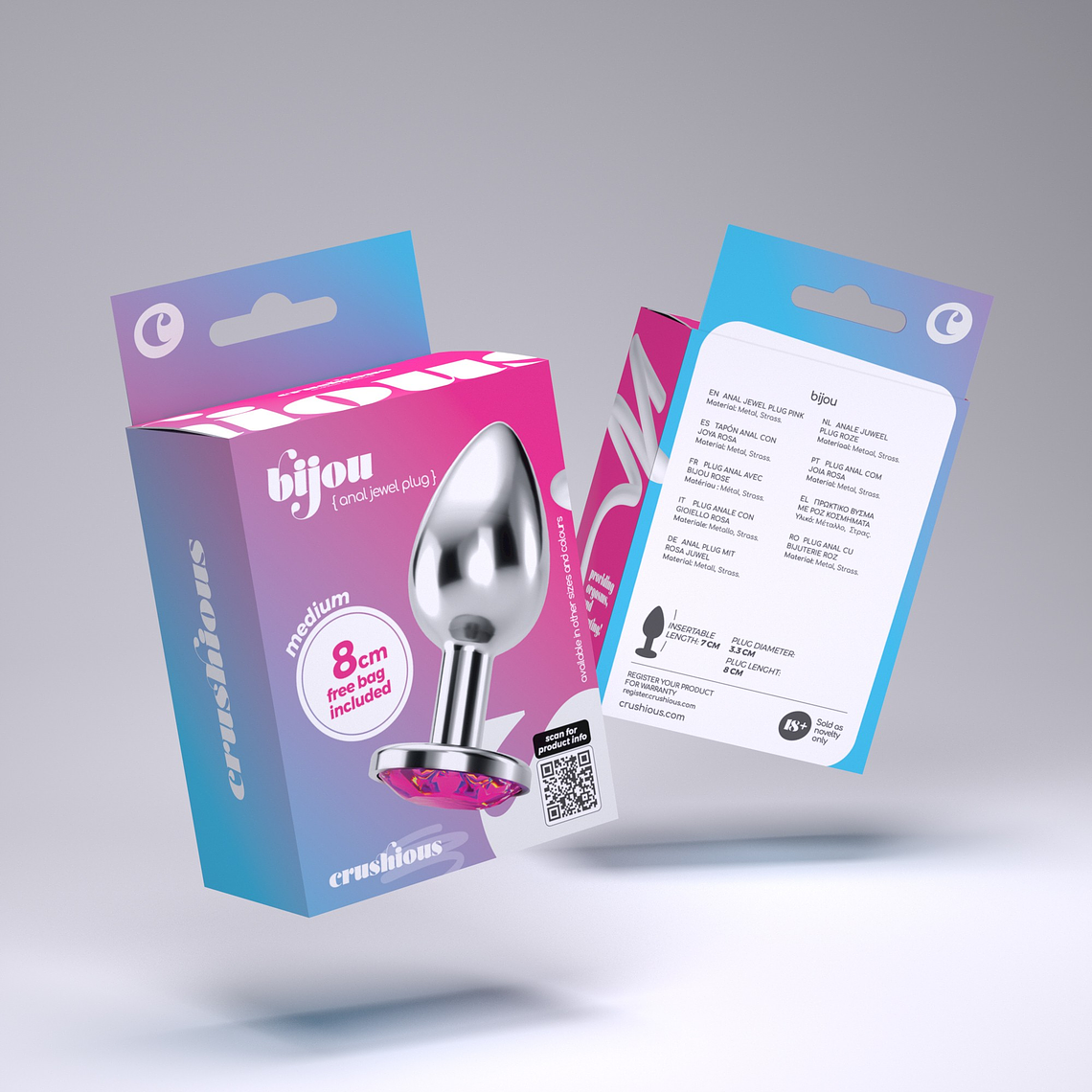 PLUG ANAL JOIA BIJOU ROSA MÉDIO CRUSHIOUS COM BOLSA AVELUDADA GRÁTIS 10