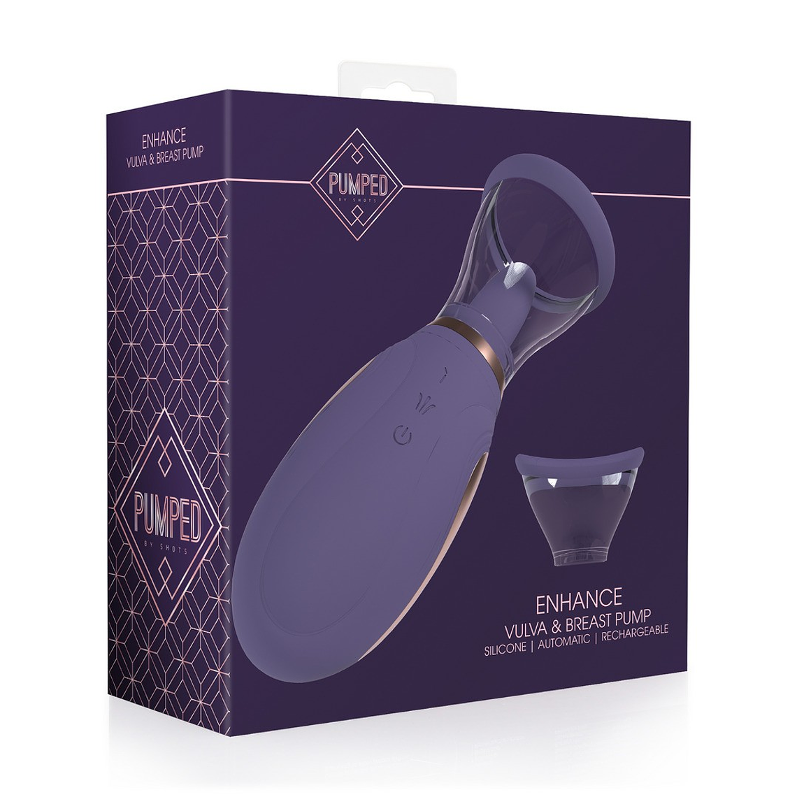 BOMBA RECARREGÁVEL PARA VULVA E SEIOS ENHANCE ROXO PUMPED 2