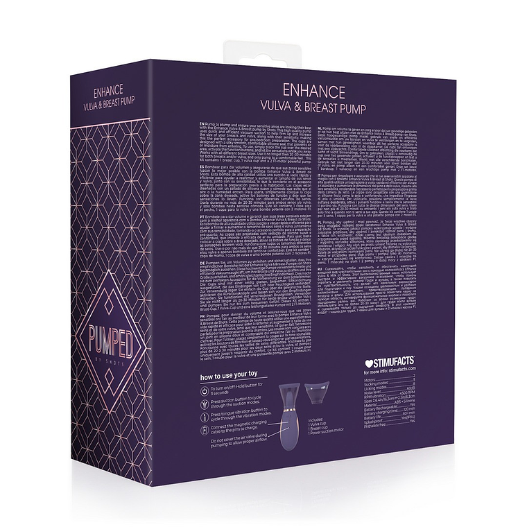 BOMBA RECARREGÁVEL PARA VULVA E SEIOS ENHANCE ROXO PUMPED 3