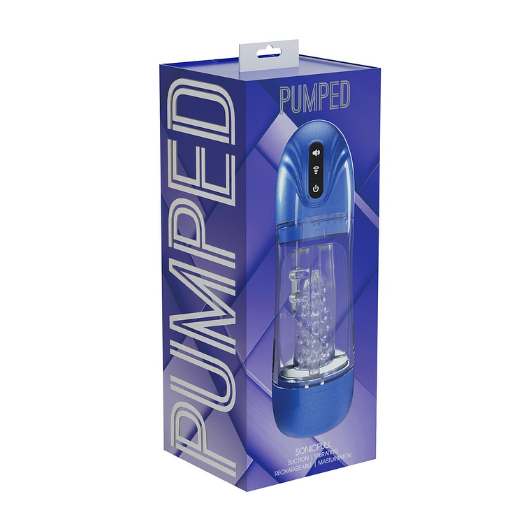 BOMBA DE MASTURBAÇÃO COM SUCÇÃO E VIBRAÇÃO SONICPULL MULTIMEDIA ENHANCED METALLIC BLUE PUMPED 2