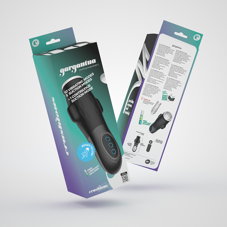 MASTURBADOR COM MANGA AMOVÍVEL, SUCÇÃO E LUBRIFICANTE GRÁTIS GARGANTUA CRUSHIOUS 9