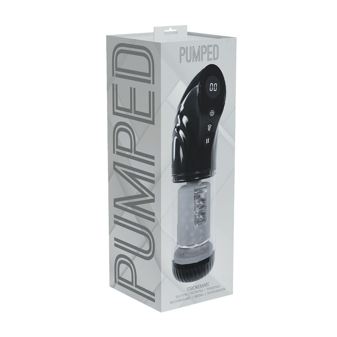 MASTURBADOR VIBRATÓRIO COM SUCÇÃO E IMPULSO STROKEMATE PRETO PUMPED 2