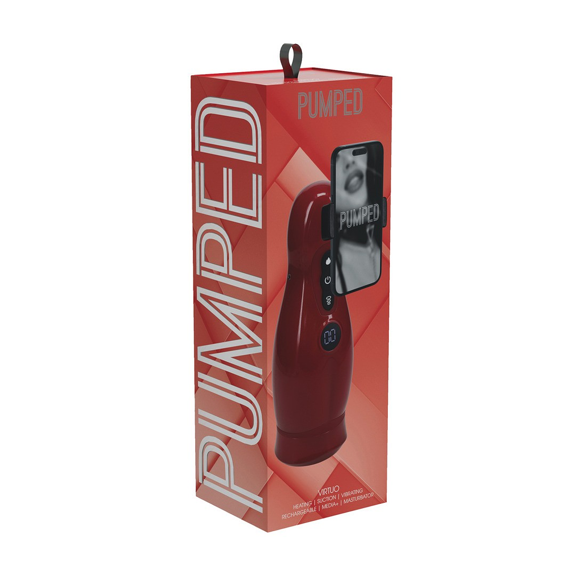 MASTURBADOR VIBRATÓRIO COM SUCÇÃO E SUPORTE DE TELEFONE VIRTUO METALLIC RED PUMPED  2